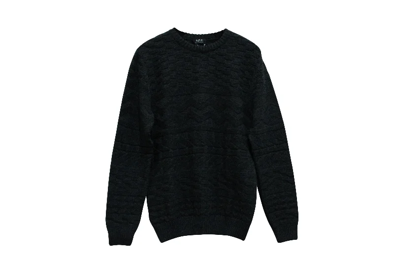 Men’s comfy mock-neck sweater-APC Jacquard Tonal Sweater in Grey Wool