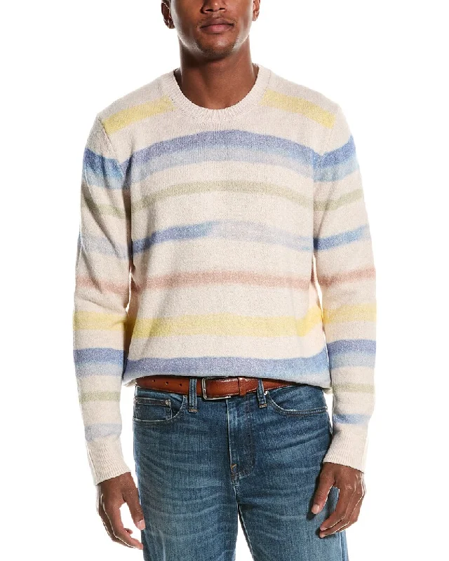 Men’s lightweight mock-neck sweater-ATM Anthony Thomas Melillo Painted Stripe Cashmere-Blend Crewneck Sweater