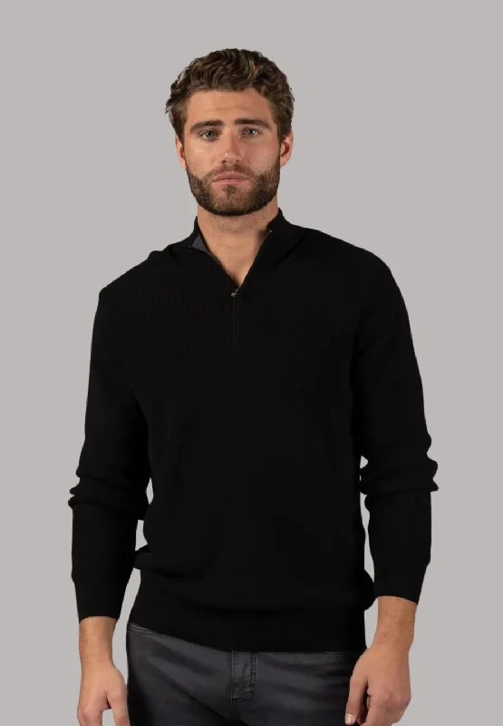 Men’s bold chunky sweater-Black Quarter Zip