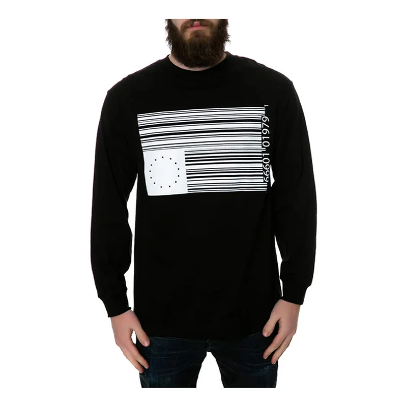 Men’s slim-fit solid shirt-Black Scale Mens The Barcode Rebel Ls Graphic T-Shirt