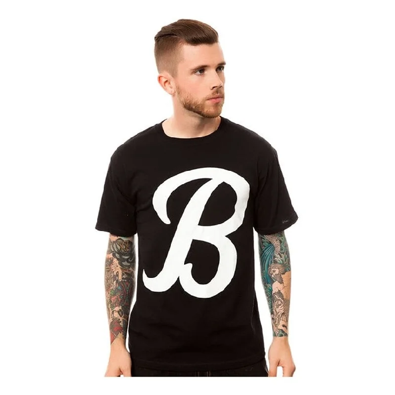 Men’s trendy solid tee-Black Scale Mens The Big B Script Logo Graphic T-Shirt, Black, Small