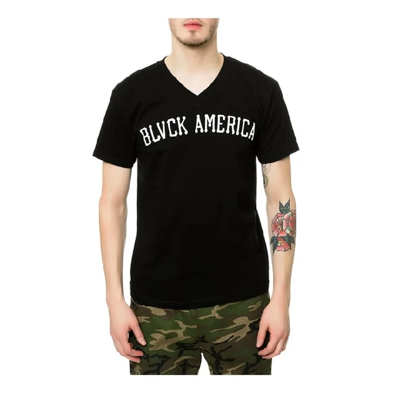 Men’s bright washed top-Black Scale Mens The Blvck America V-Neck Graphic T-Shirt