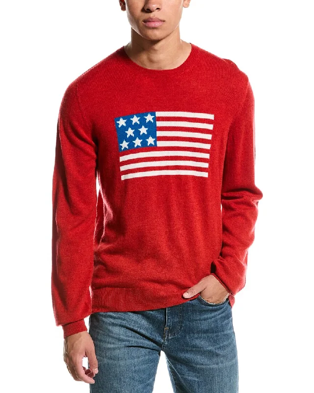 Men’s casual aran sweater-Brodie Cashmere Wool & Cashmere-Blend American Flag Crewneck Sweater