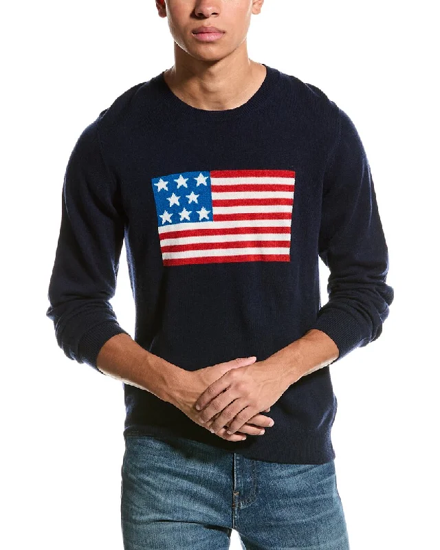 Men’s durable chunky sweater-Brodie Cashmere Wool & Cashmere-Blend American Flag Crewneck Sweater