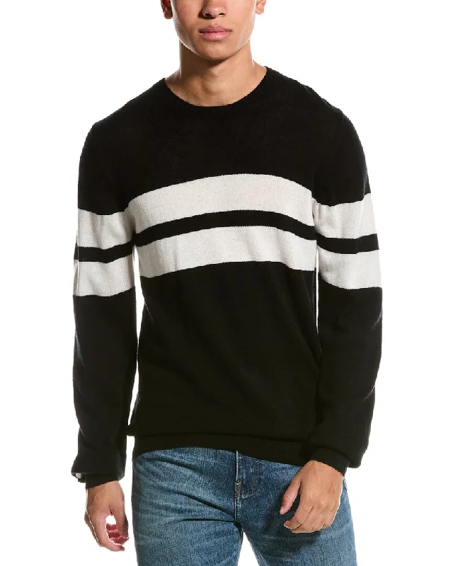 Men’s slim-fit fair isle sweater-Brodie Cashmere Wool & Cashmere-Blend Dual Stripe Crewneck Sweater