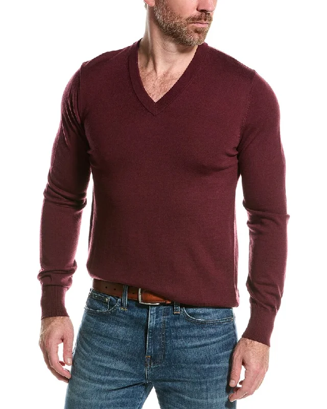 Men’s durable roll-neck pullover-Brooks Brothers Merino Wool V-Neck Sweater