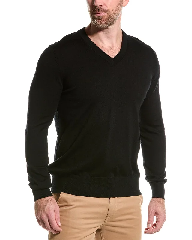 Men’s bold aran sweater-Brooks Brothers Merino Wool V-Neck Sweater