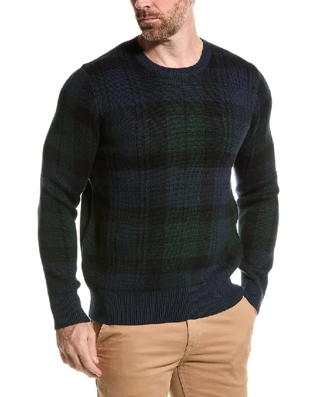 Men’s stylish merino sweater-Brooks Brothers Tartan Crewneck Sweater