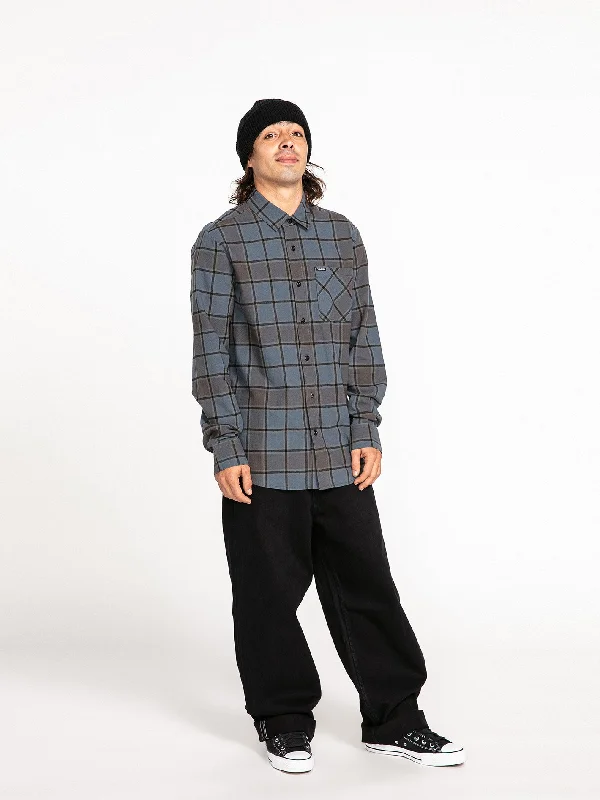 Men’s comfy linen tee-Caden Plaid Long Sleeve Flannel - Marina Blue