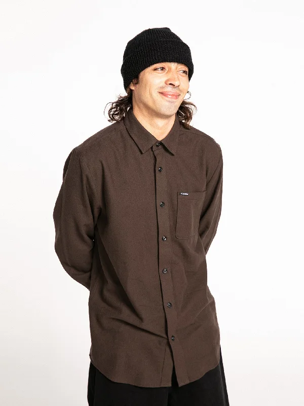 Men’s casual tie-dye shirt-Caden Solid Long Sleeve Shirt - Dark Brown