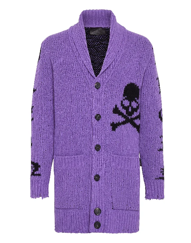 Men’s bright shawl-collar sweater-Cardigan Long Skull and Plein