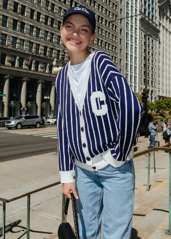 Men’s lightweight fisherman sweater-Chicago Striped Cardigan - Navy