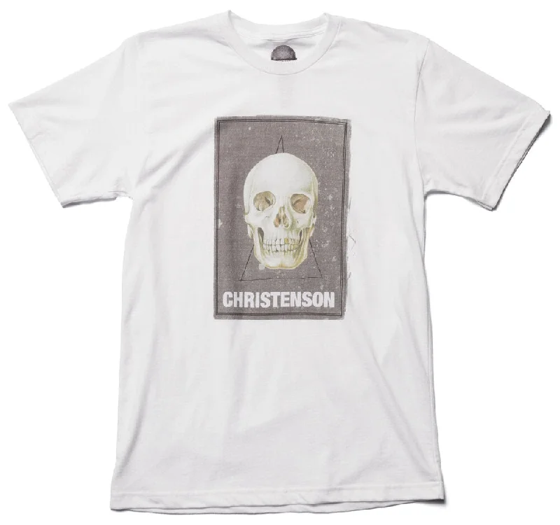 Men’s slim-fit solid shirt-Christenson Cigar Box Skull Tee-White