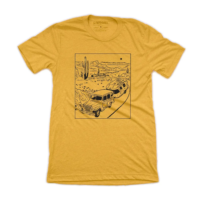 Men’s bold tie-dye shirt-Retro Desert Trip Tee-Mustard