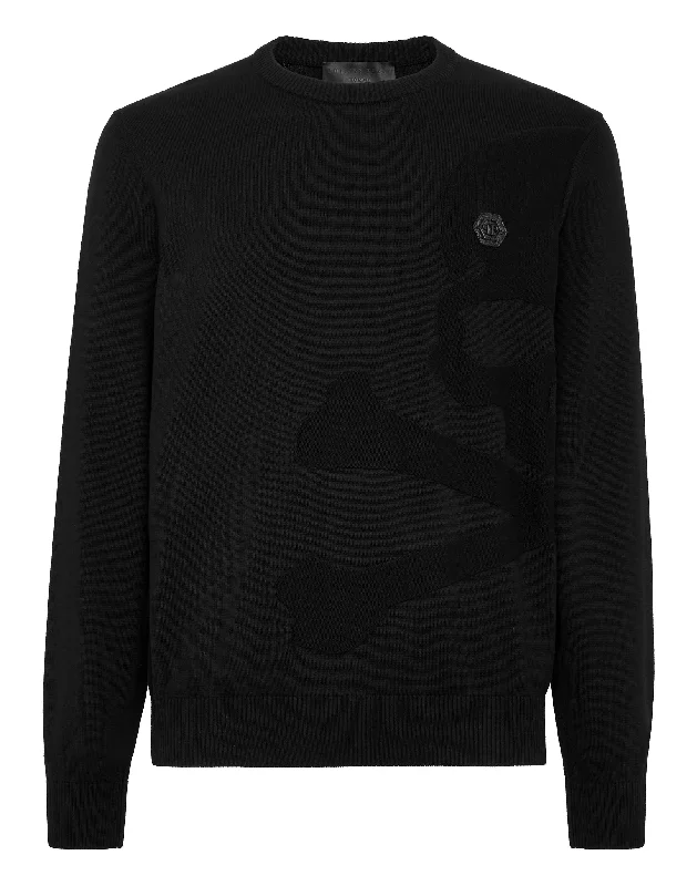 Men’s modern chunky sweater-Cotton Pullover LS Skull&Bones