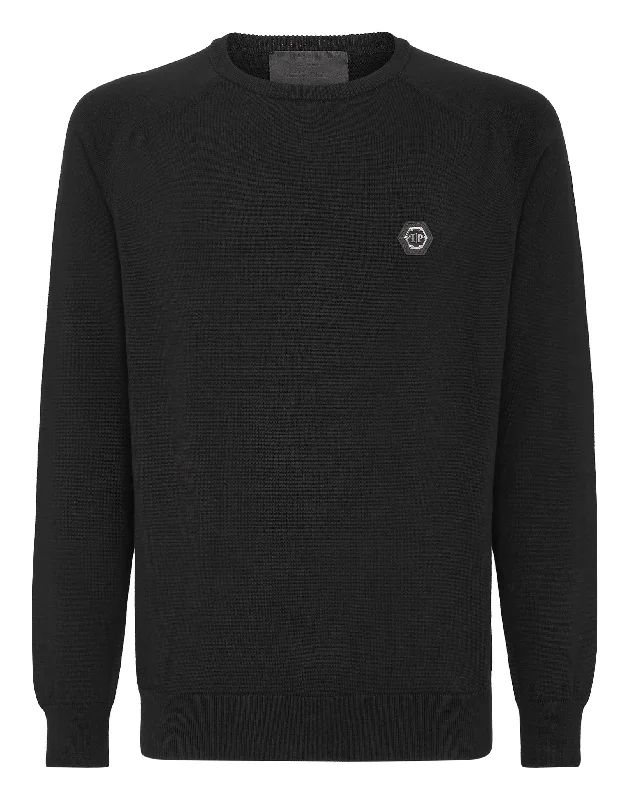 Men’s durable chunky sweater-Cotton Pullover Round Neck LS