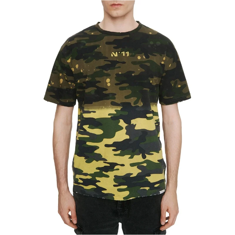 Men’s breathable slim tee-Elevenparis Mens Acid Wash Camo Embellished T-Shirt, Green, Medium