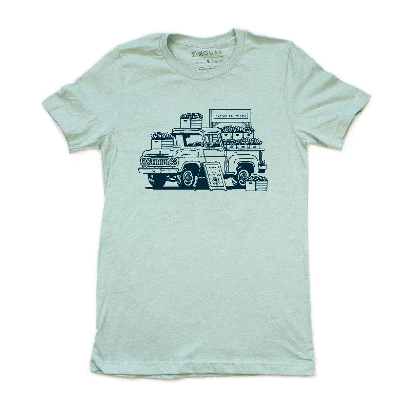 Men’s durable slim shirt-Flower Truck Tee-Dusty Blue