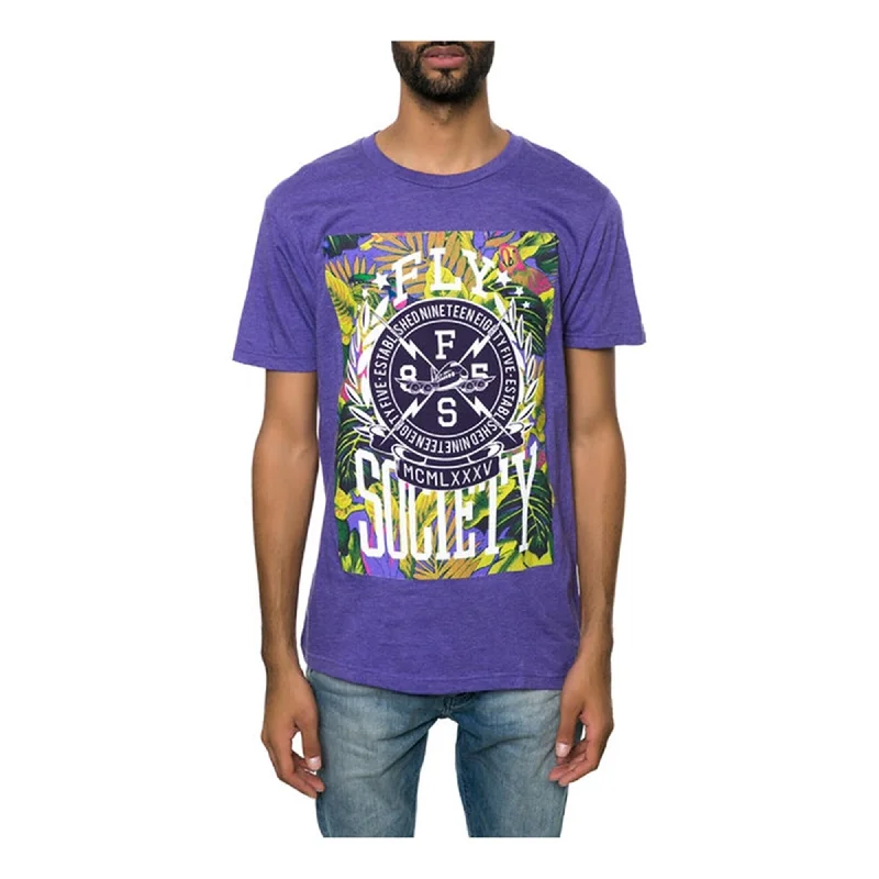 Men’s comfy floral tee-Fly Society Mens The Bolted Graphic T-Shirt, Purple, Small