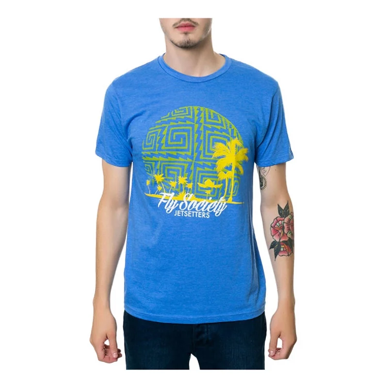 Men’s relaxed tropical shirt-Fly Society Mens The Tahitian Sun Graphic T-Shirt, Blue, Small