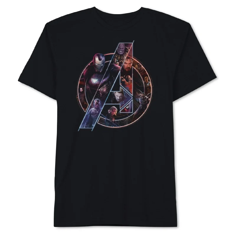 Men’s slim-fit solid top-Hybrid Mens Avengers Assemble Graphic T-Shirt, Black, XX3XL