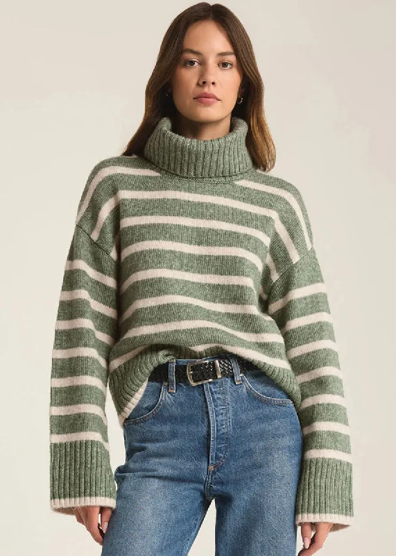 Men’s durable chunky sweater-Josephine Stripe Sweater - Palm Green