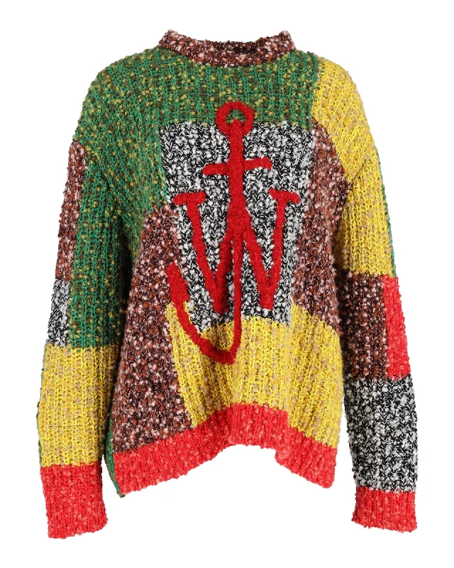 Men’s slim-fit fisherman sweater-JW Anderson Anchor Patchwork Crewneck Sweater in Multicolor Wool