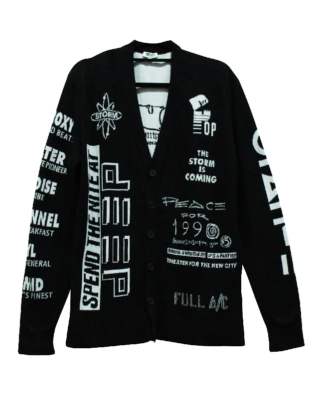 Men’s trendy chenille sweater-Kenzo House Reggae Knit Cardigan in Black Cotton