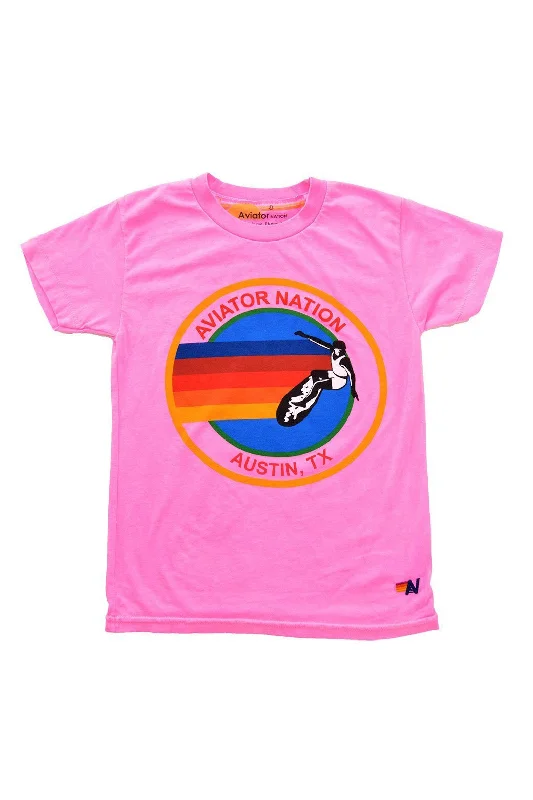 Men’s vintage washed shirt-KID'S AVIATOR NATION AUSTIN TEE - NEON PINK