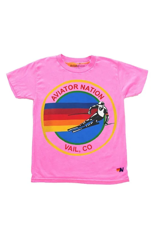 Men’s casual camo tee-KID'S AVIATOR NATION VAIL TEE - NEON PINK