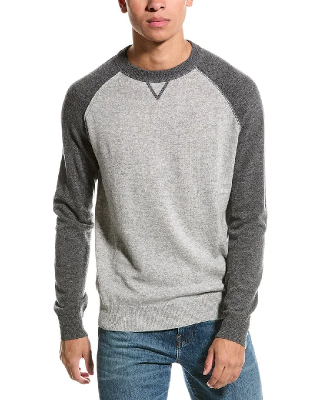 Men’s breathable chunky pullover-Kier+J Wool & Cashmere-Blend Crewneck Baseball Sweater