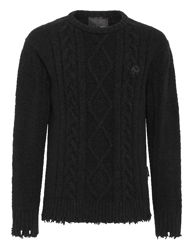 Men’s soft aran pullover-Lambswool Pullover Round Neck LS Skull&Bones