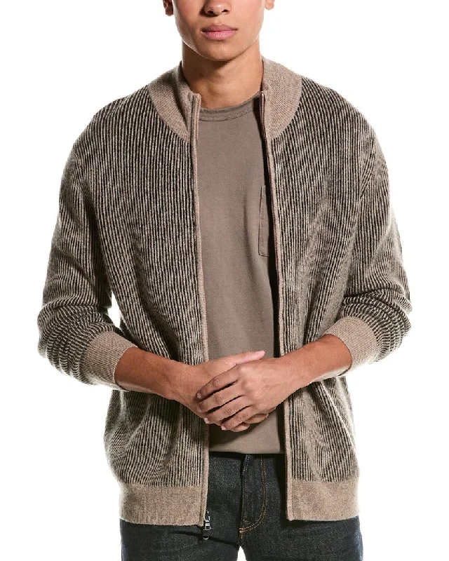 Men’s lightweight fisherman sweater-Magaschoni Cashmere Mock Neck Zip Cardigan