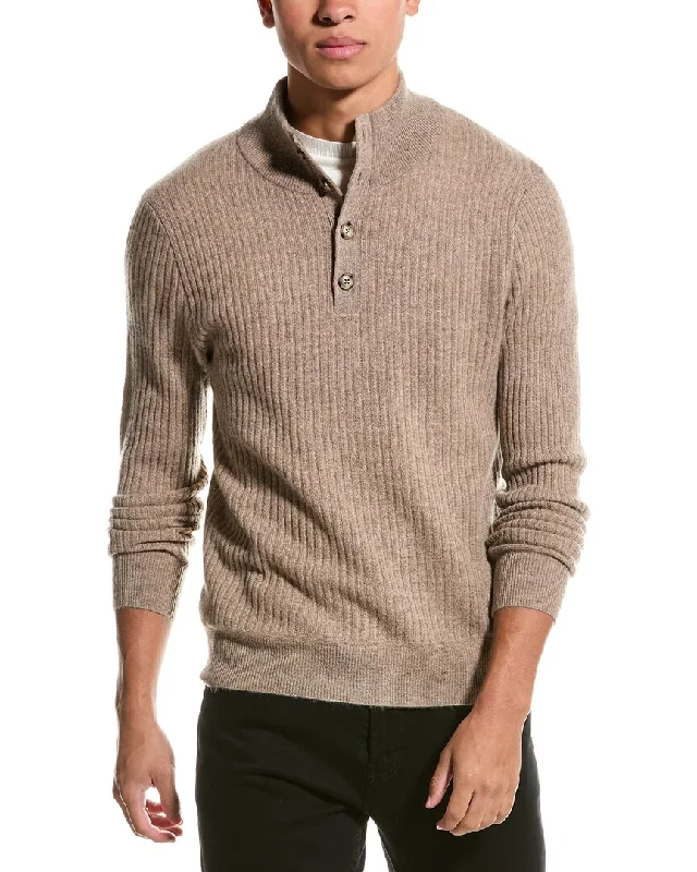 Men’s bold henley pullover-Magaschoni Henley Cashmere Pullover