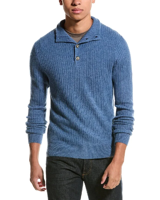 Men’s breathable fair isle sweater-Magaschoni Henley Cashmere Pullover