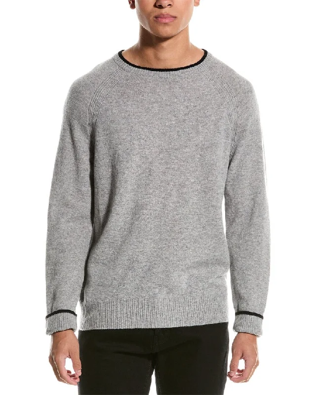 Men’s relaxed henley sweater-Magaschoni Tipped Cashmere Crewneck Sweater