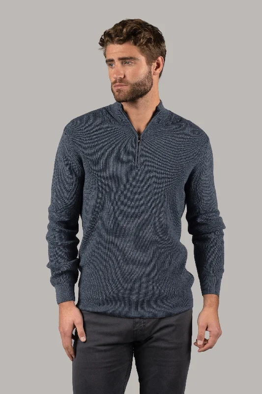 Men’s slim-fit fair isle sweater-Melange Indigo Quarter Zip