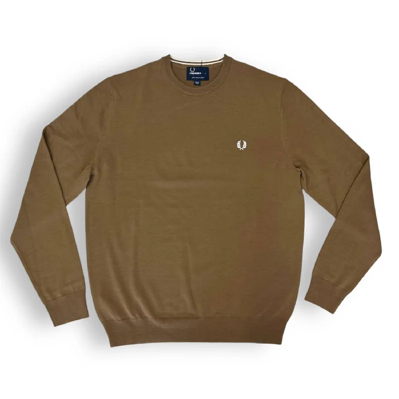 Men’s soft aran pullover-Men's Crew Neck Sweater In Dark Caramel