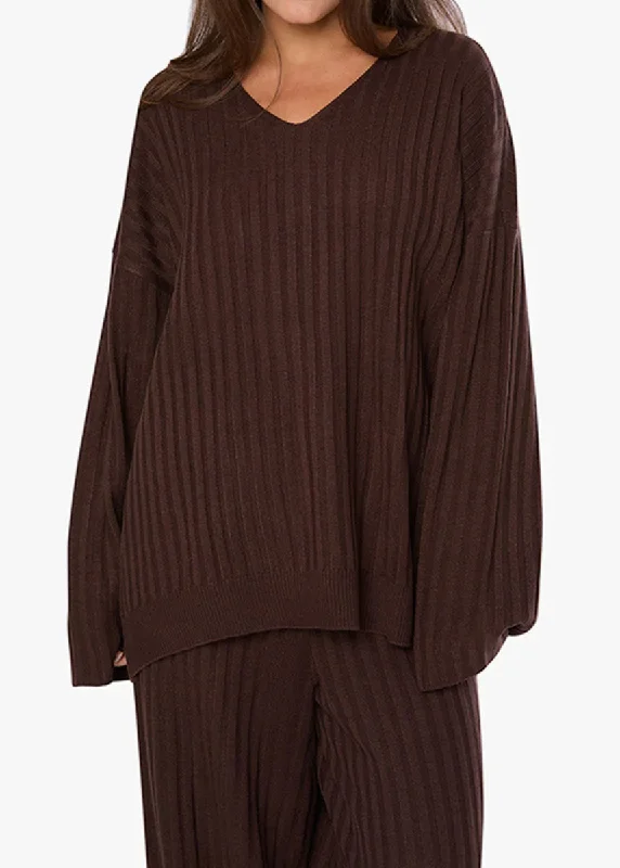 Men’s trendy roll-neck sweater-Mikayla Oversized V-Neck Sweater - Brown