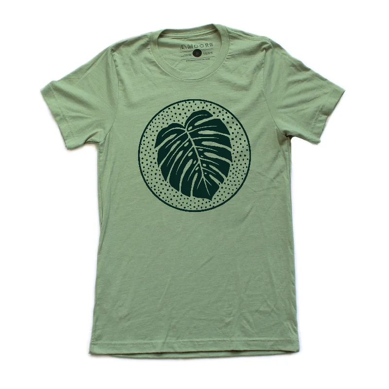 Men’s slim-fit camo top-Monstera Circle Tee-Heather Sage