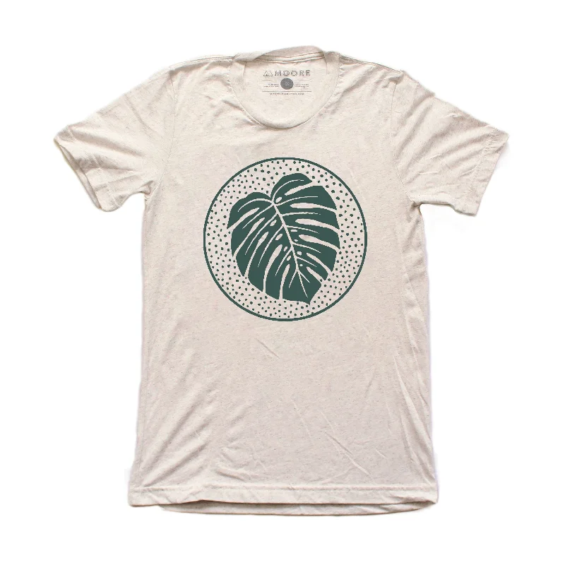 Men’s comfy floral tee-Monstera Circle Tee-Oatmeal