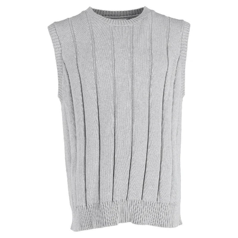 Men’s durable shawl-collar sweater-Mr. P. Ribbed Knit Vest in Grey Cotton