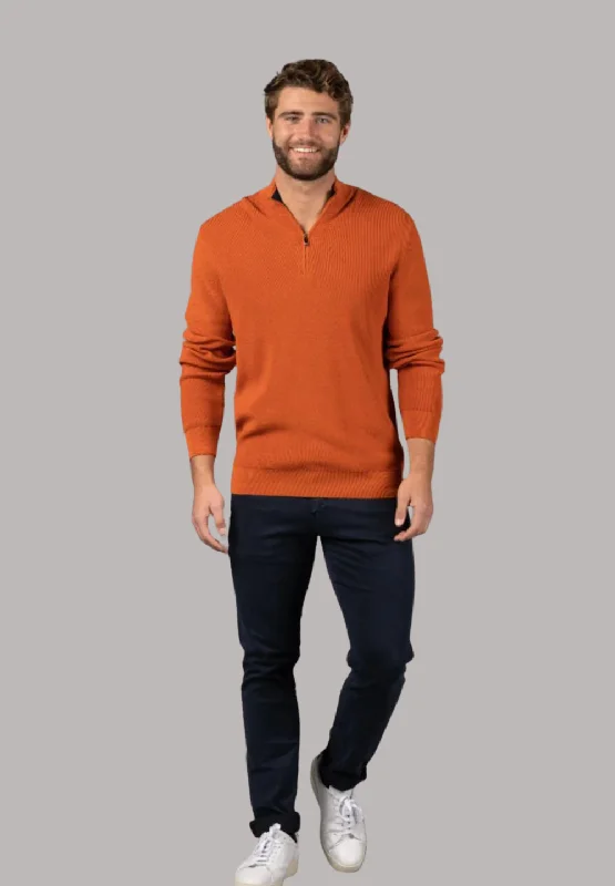 Men’s breathable chunky pullover-Orange Quarter Zip