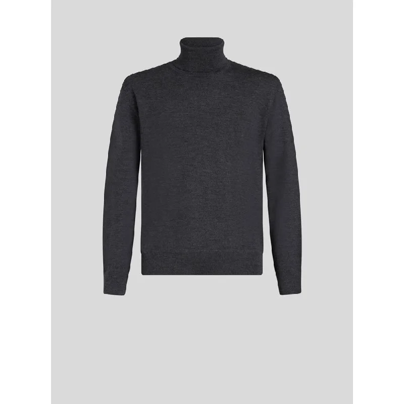 Men’s durable mock-neck sweater-POLO NECK WOOL JUMPER WITH LOGO