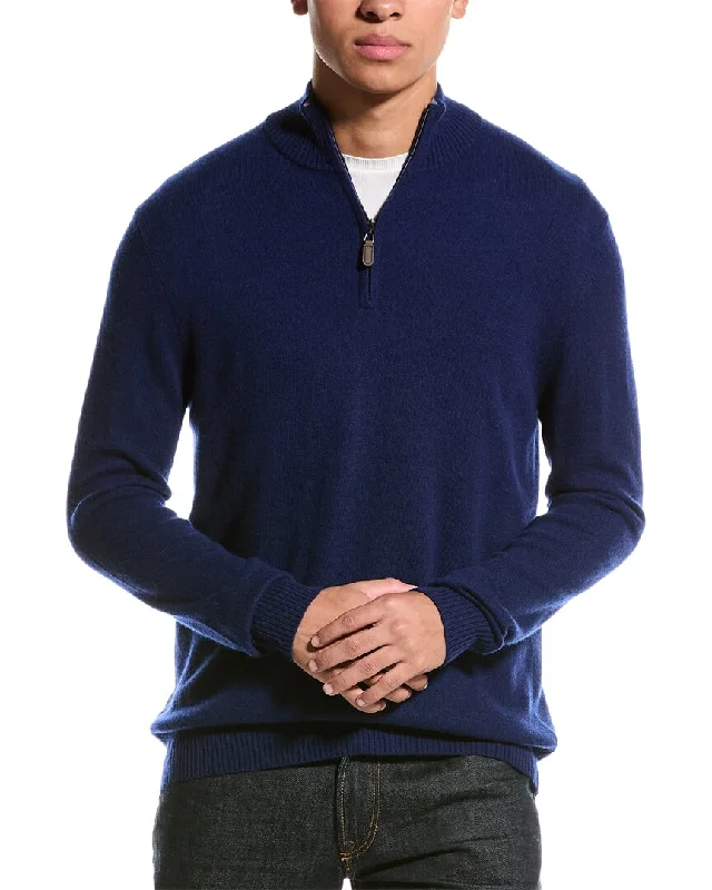 Men’s durable roll-neck pullover-Qi Cashmere 1/4-Zip Cashmere Mock Sweater