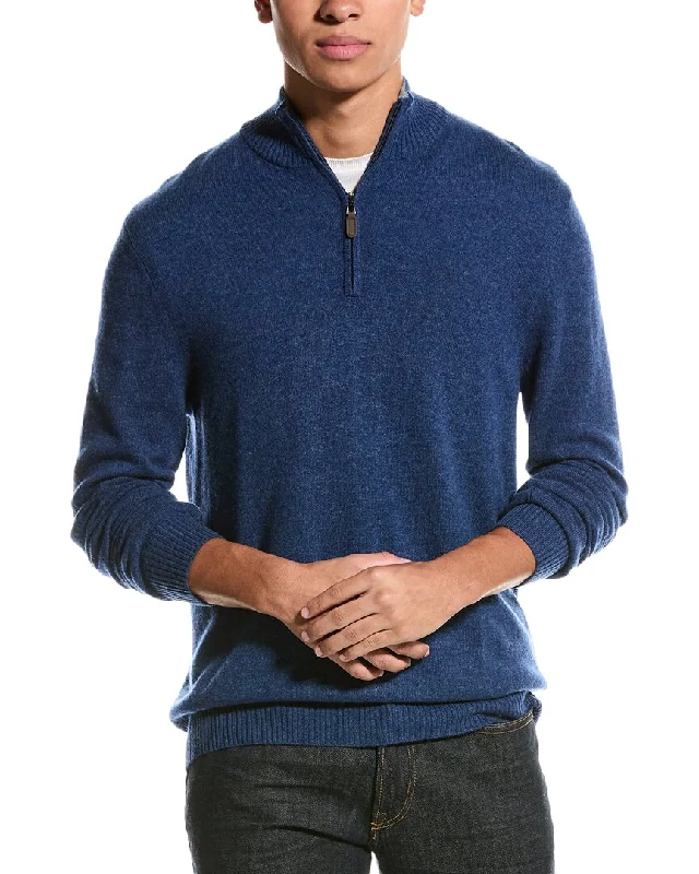 Men’s durable mock-neck sweater-Qi Cashmere 1/4-Zip Cashmere Mock Sweater