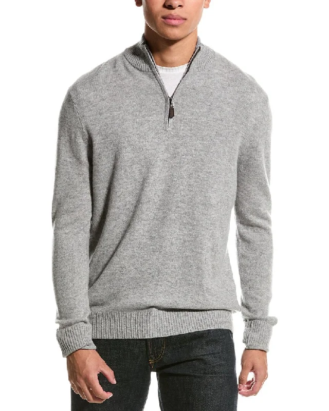 Men’s lightweight fisherman sweater-Qi Cashmere 1/4-Zip Cashmere Mock Sweater