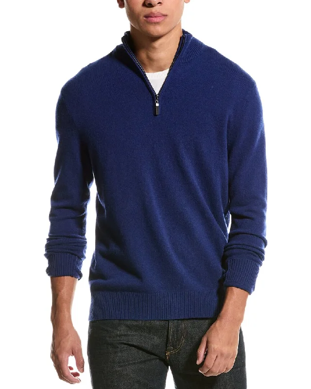 Men’s modern chunky pullover-Qi Cashmere 1/4-Zip Cashmere Mock Sweater