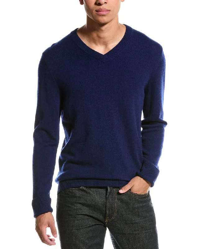 Men’s comfy mock-neck sweater-Qi Cashmere Solid Cashmere Crewneck Sweater