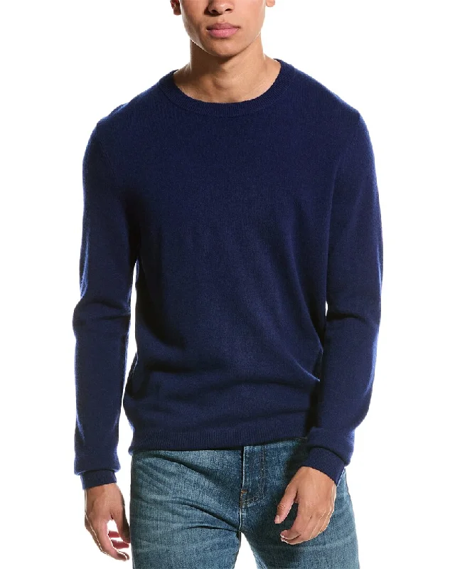 Men’s soft chenille sweater-Qi Cashmere Solid Cashmere Crewneck Sweater